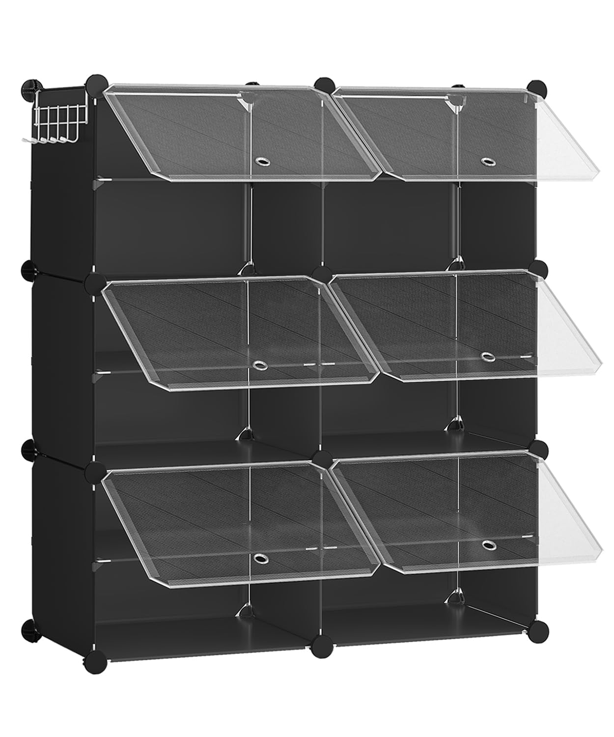 HOOBRO Scarpiera, Scaffale Portascarpe a 6 Scomparti, con Sportello, Scaffale Componibile in Plastica, Scomparto di 40 x 30 x 30 cm, per Corridoio, Portico, Dormitorio, Nero EBK26SC01G1