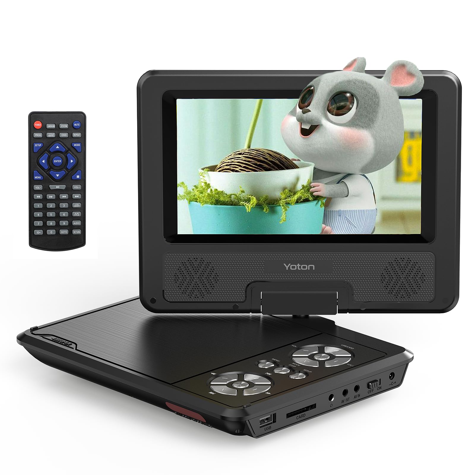 Yoton Lecteur DVD Portable Voiture 9,5" Écran Pivotant HD 7,5" Batterie Rechargeable 4-6h USB/SD/Synchro TV Haut-parleurs Stéréo