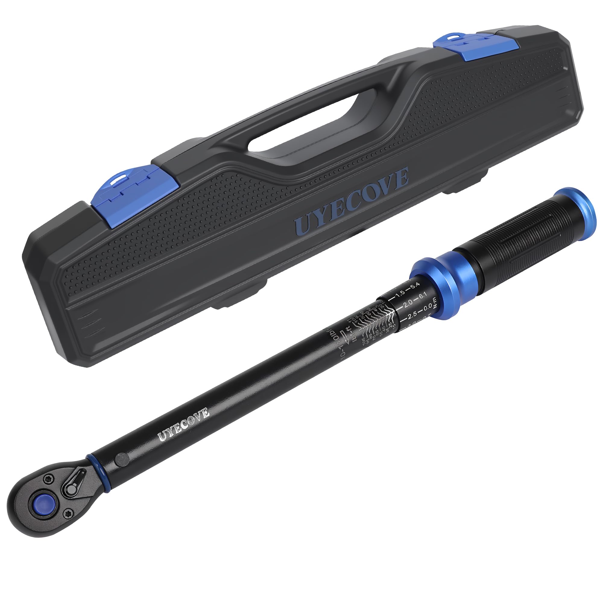 3/8-Inch Drive Click Torque Wrench, Dual-Direction Click Professional Torque Wrench 10-100FT.LB/13.6-135.6N.M, Dual Range Scales Graduated in FT.LB and N.M, Blue