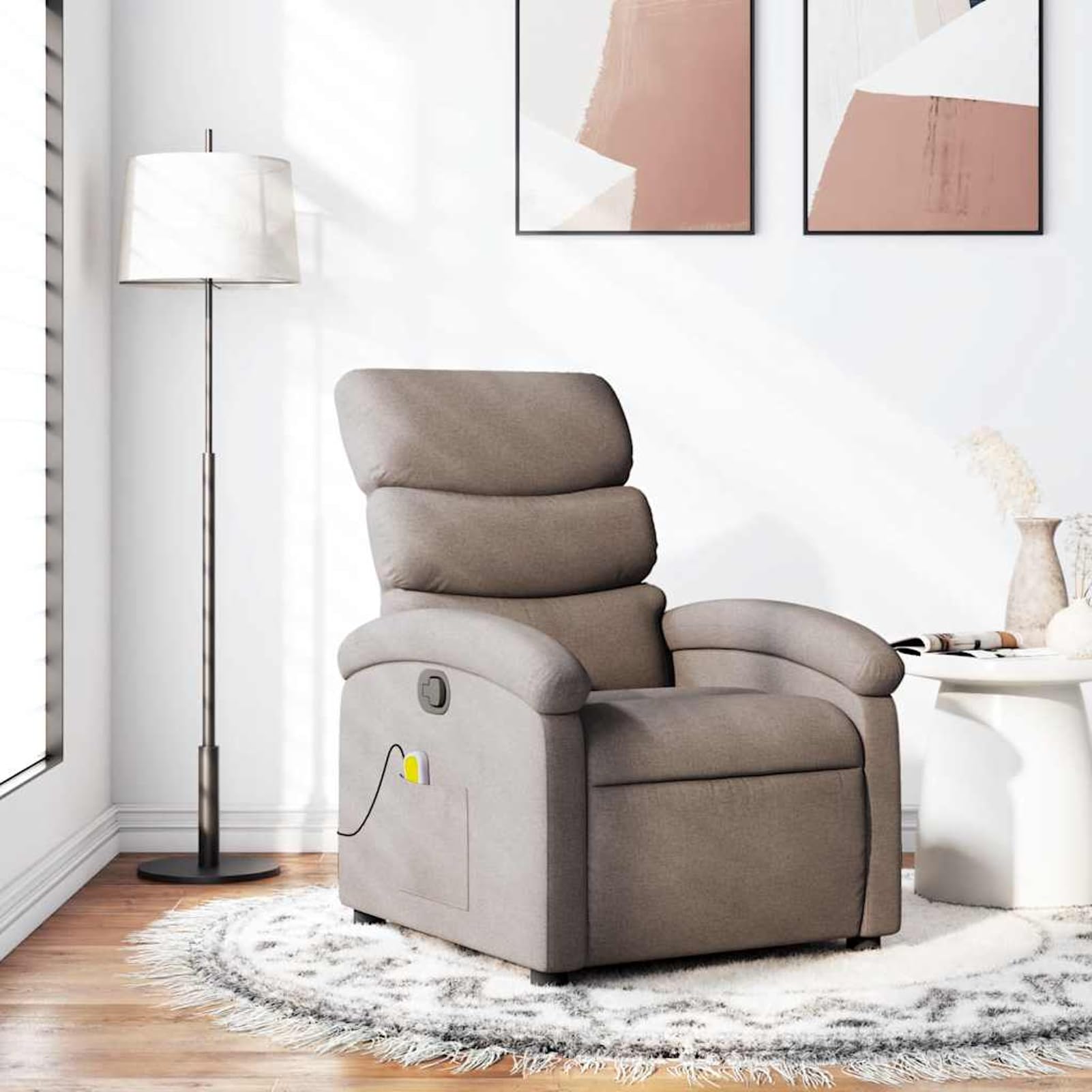 Fotel do masażu z funkcją masażu, kolor taupe – ergonomiczny fotel relaksacyjny, obicie z materiału, pozycja siedząca 70 x 92 x 99,5 cm/pozycja leżenia 70 x 147 x 80 cm, dla dorosłych