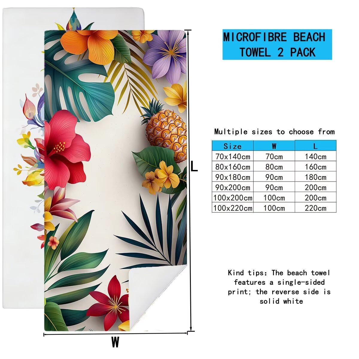 Telo Mare Microfibra, Telo Mare Grande 90x200cm 2 Pezzi, Asciugamano Palestra Donna Asciugatura Rapida, Antisabbia Asciugamano Microfibra, Leggero Asciugamani Palestra per Regalo Donna (Fiore) -4454