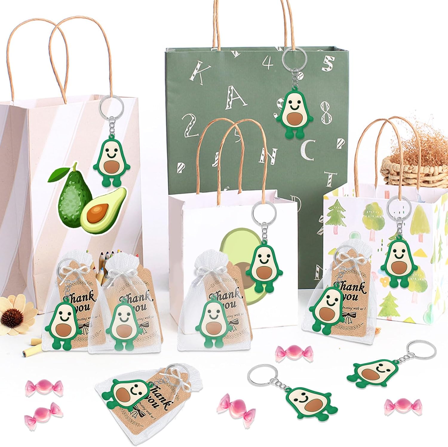 CiciBear 24 Pack Avocado Keychains Party Decoration for Guests, Fruit Themed Party, Baby Shower, School Party, Kids Birthday