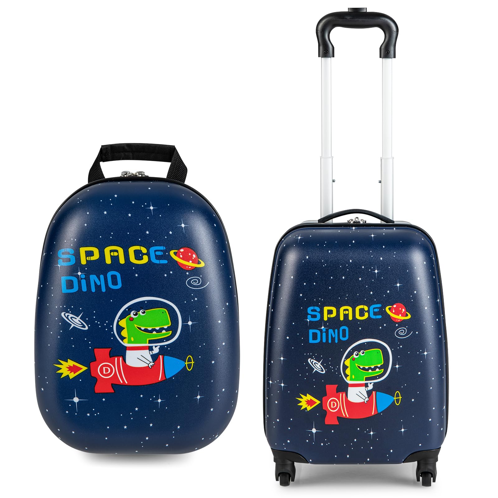 GOPLUS Valise Enfant à Garçon Filles 16”avec 12” Sac à Dos, Espace Suffisant, Surface Etanche, Valise Cabine Enfant roulettes Silencieuses et Lisses pour Bébé 3-8 Ans (Crocodile)