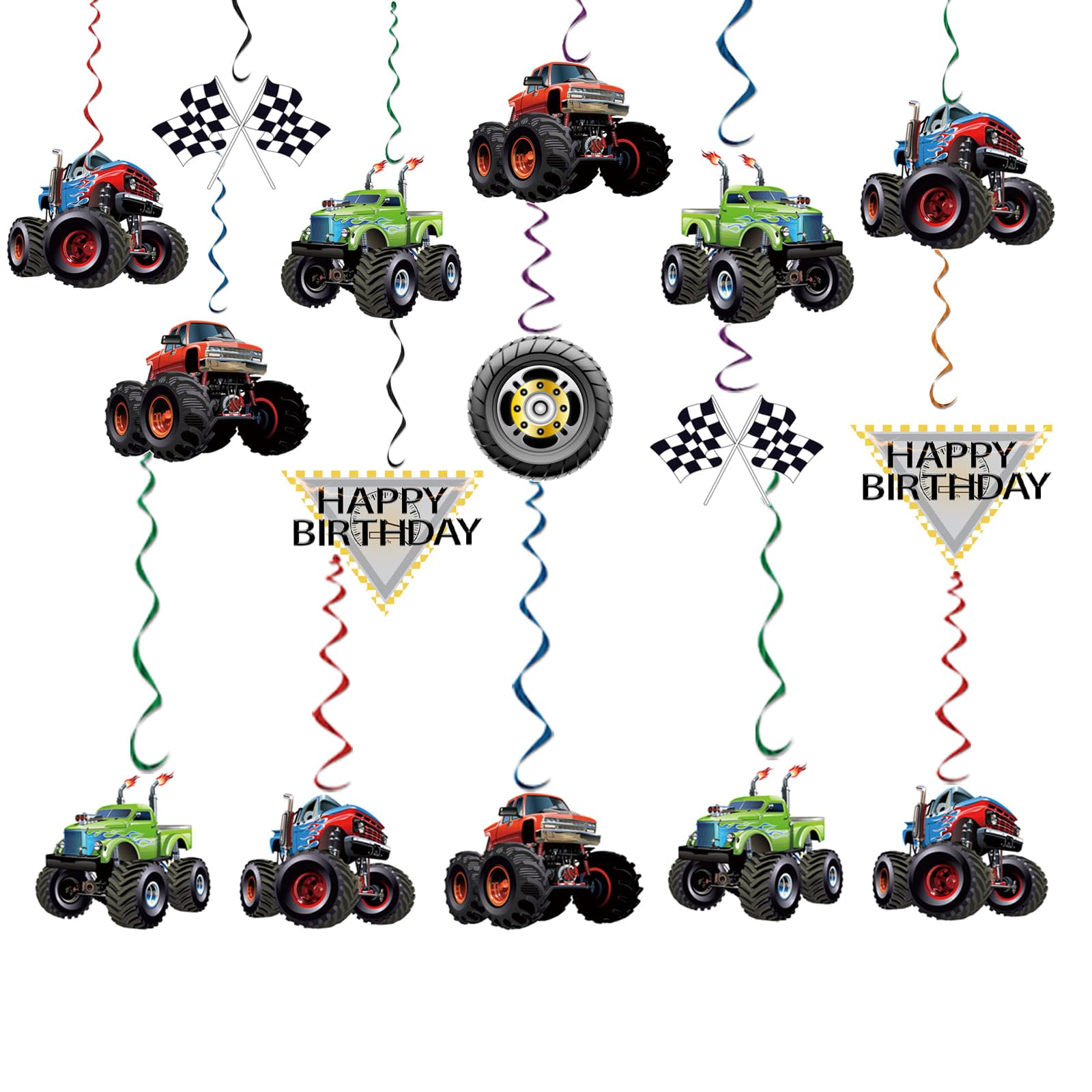 Monster Truck Hanging Swirls Party Decorations Perfect, Truck Themed Parties,Classroomsx, Wall Ceiling Décor