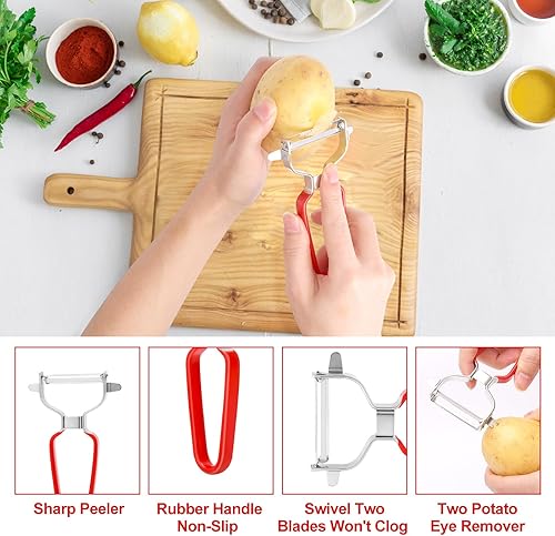 Miniatura 4 de Peladores de verduras, manzana, patatas para cocina, paquete de 2 peladores giratorios afilados de acero inoxidable en forma de Y y I para papas,