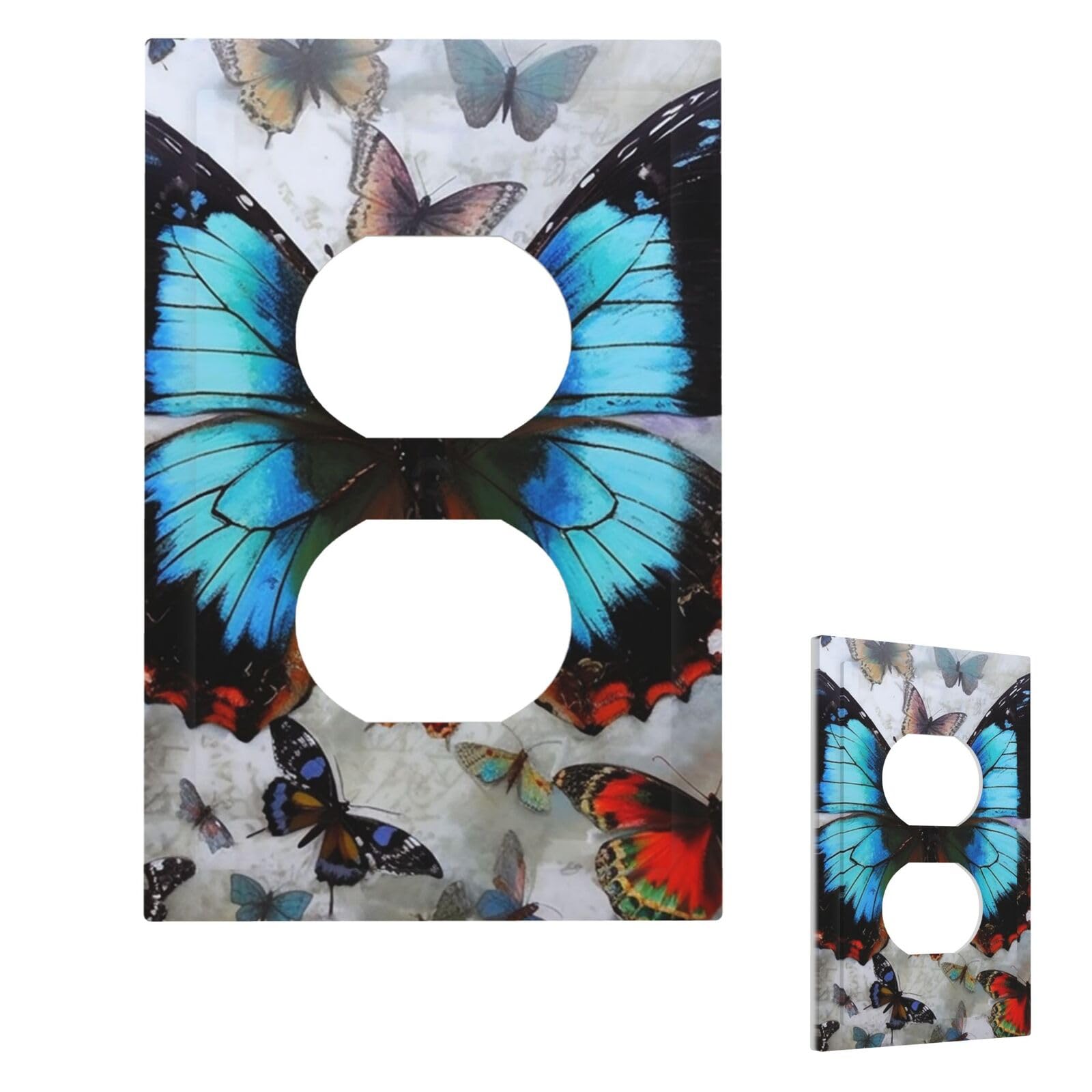 Butterfly Wall Plate Cover Duplex, Modern Decorative Light Switch Cover Unbreakable Receptacle Outlet Covers for Living Room Bedroom Decor