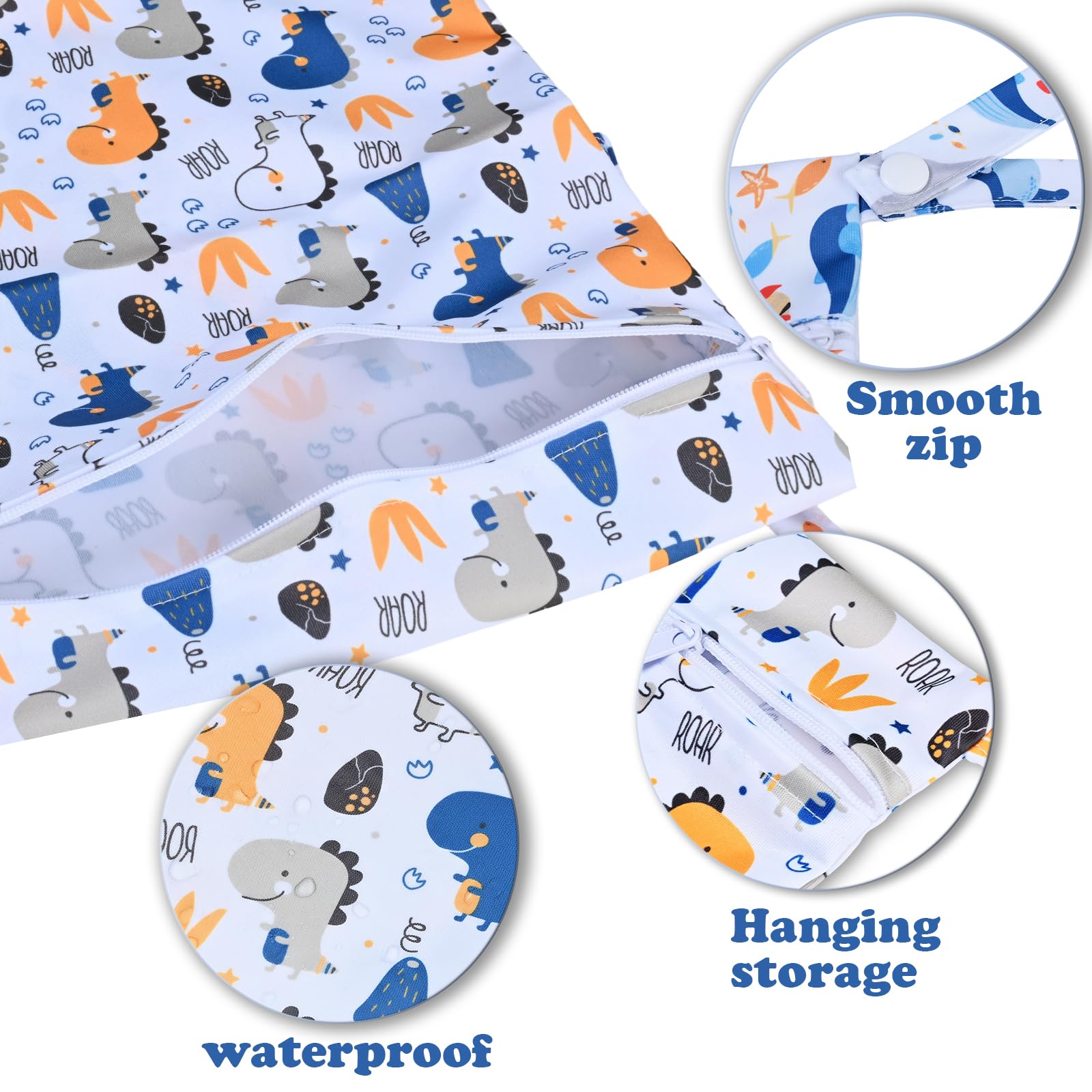 Wetbag Pannolini Riutilizzabile 2 Pezzi Porta Pannolini E Salviette 28x30 cm Modelli Dinosauri E Balene