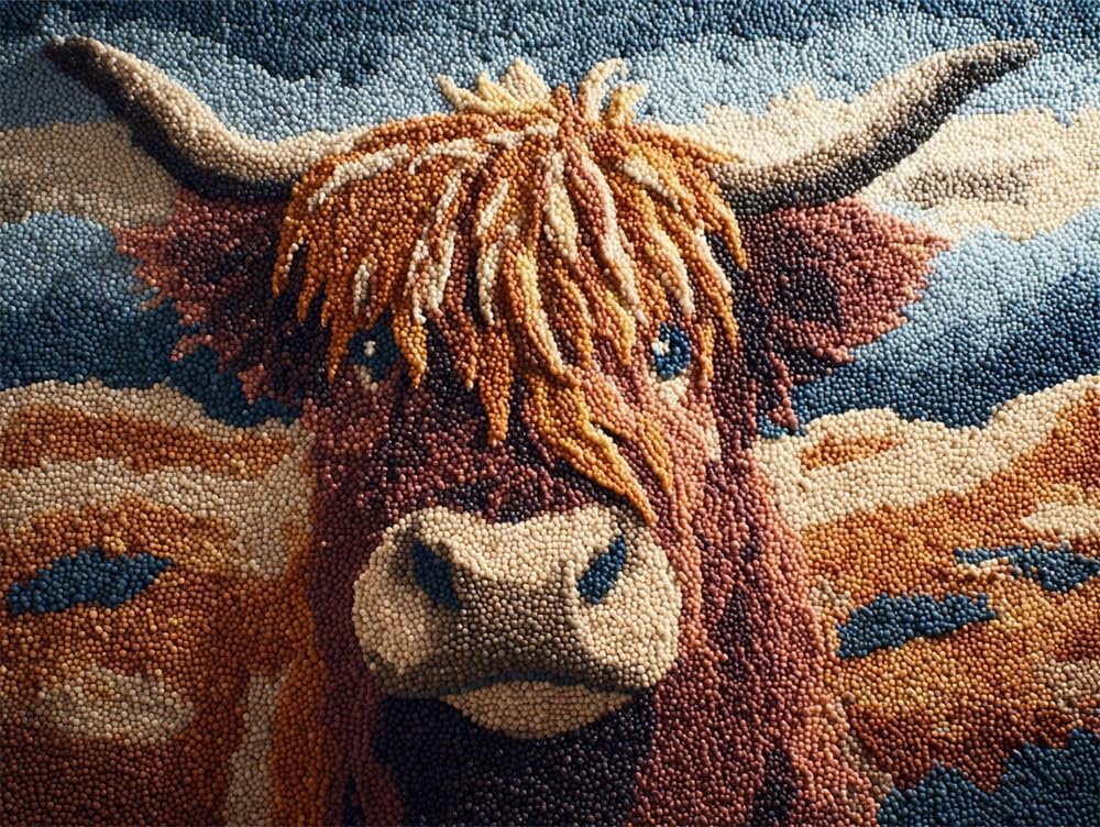 FWRTYCB DIY Crochet Carpet Kit Highland Cow 20X15Inch Carpet Making Kit