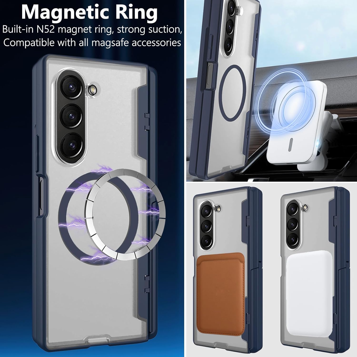 for Samsung Galaxy Z Fold 6 Magnetic Case, [Compatible with Magsafe] Fold6 Phone Case with Hinge Protection Screen Protector Scratch-Resistant Kickstand Protective Cover for Z Fold 6 Blue