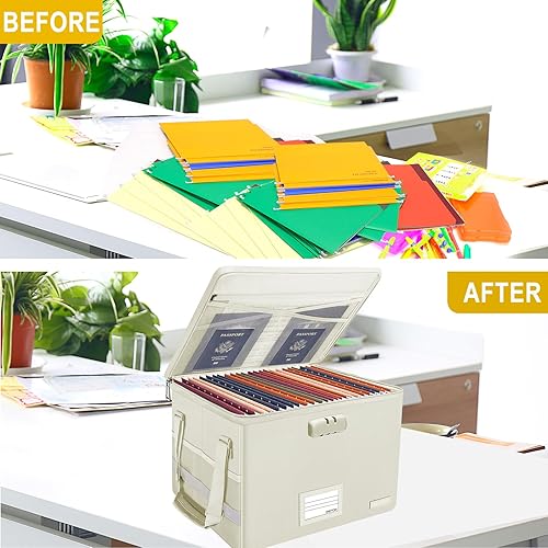 Miniatura 8 de ENGPOW Caja de archivos con cerradura, caja de documentos ignífuga con bolsillos, organizador de almacenamiento de archivos plegable, caja de