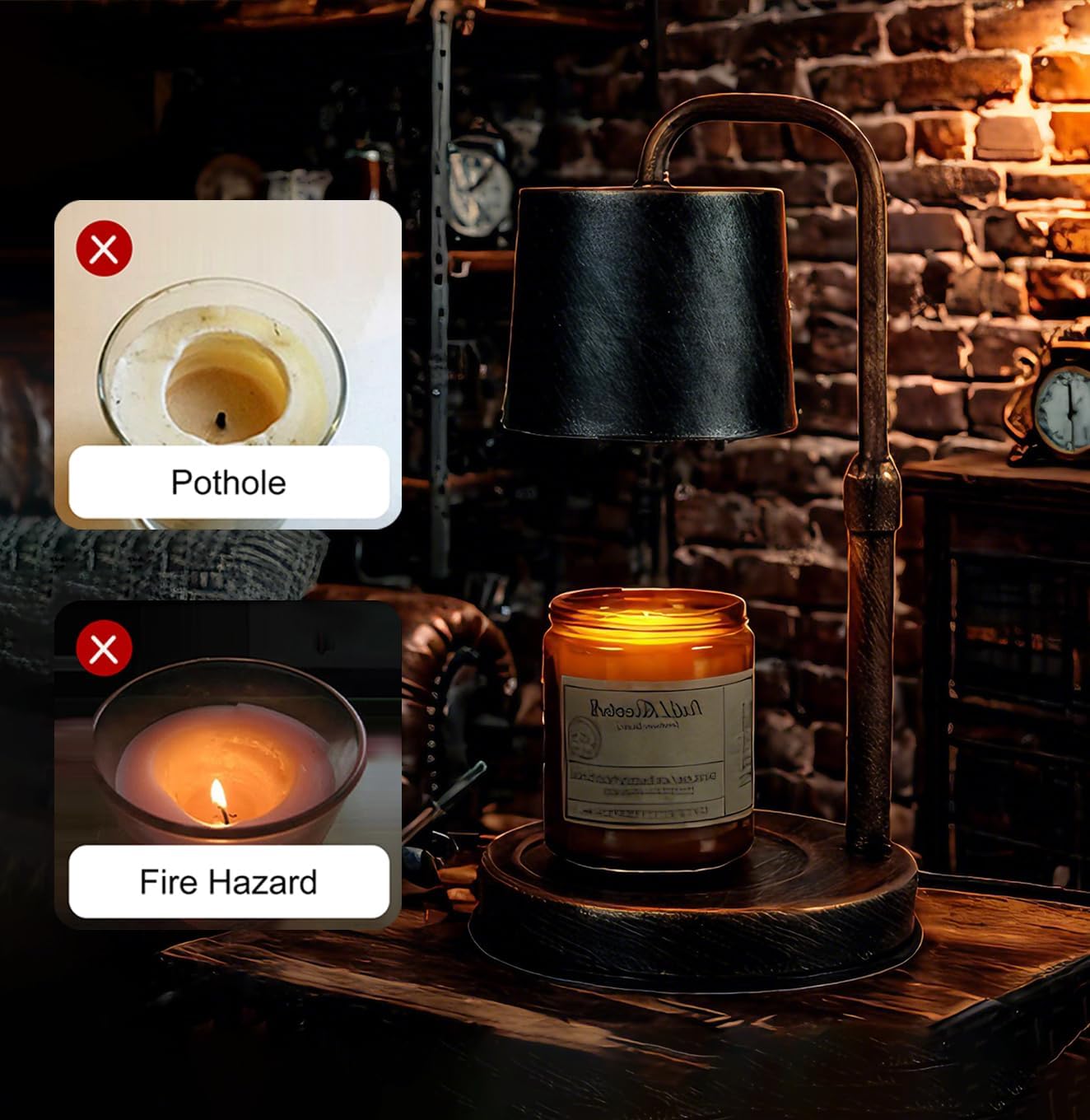 Vintage Industrial Candle Warmer Lamp for Home Decor - Height Adjustable with 2-6H Timer & Dimmer, Dimmable Wax Melt Warmer Compatible with Yankee Candle Jars (Antique Bronze, 50W 2 Bulbs, 110V)