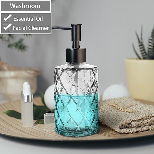 Miniatura 6 de Dispensador de jabón de vidrio con bomba negra, juego de dispensador de jabón de baño (paquete de 2, 11 onzas), botellas gruesas de alta calidad,