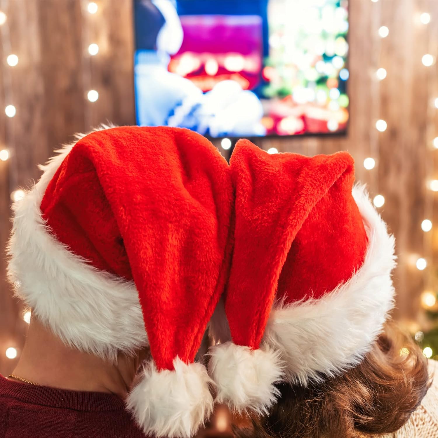 Berenlu Santa Hat, Soft Velvet Thickened Santa Hats Bulk for Adults, Comfortable Christmas Party Hats for Holiday Supplies