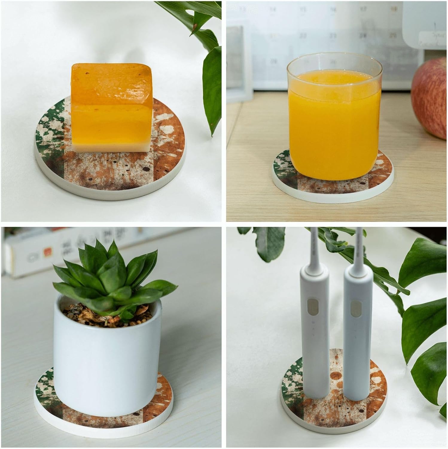 Coasters One Piece Diatomite Drink Coasters Artistic Flag Pattern Cup Mat Pad Heat Resistant Table Protective Mat for Home Coffee Cup Cup Coaster 4" image 5