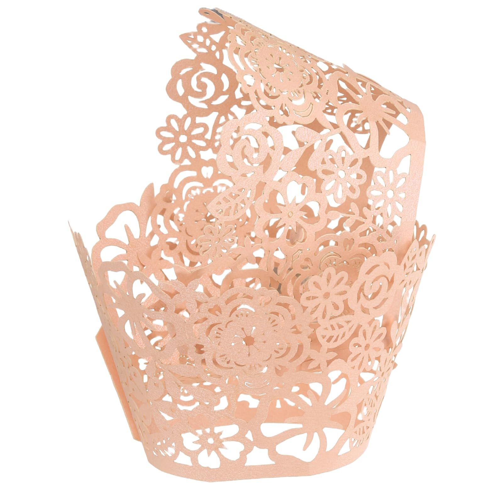 sourcing map 50 Pcs Lace Cupcake Liners Hollow Flower Designed Hollow Out Cupcake Wraps Artistic Bake Cake Paper Cups for Anniversary Birthday Weddings Parties, Light Pink