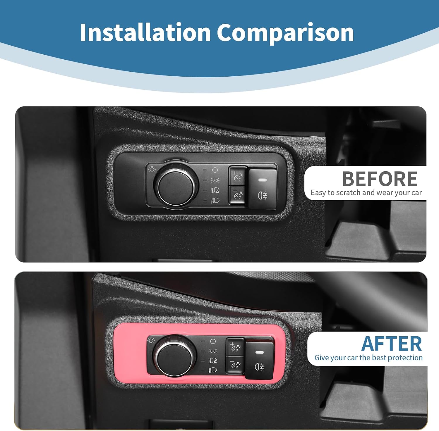 for Mustang Headlight Knob Panel Trim Cover for Bronco/Bronco Sport 2021-Present for Mustang 2024-Present Pink Interior Accessories