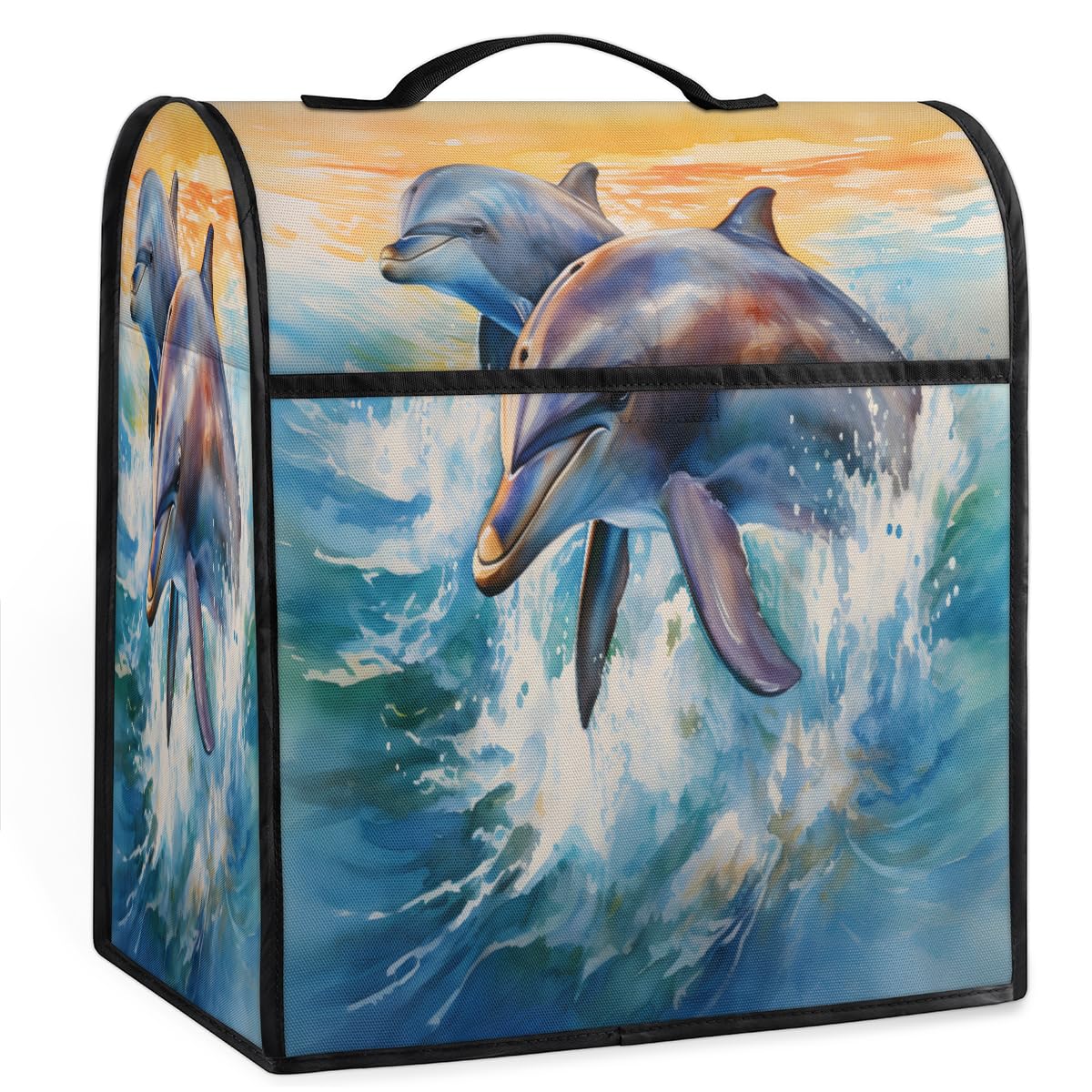 Coffee Maker Cover Watercolor Dolphin Animal Kitchen Appliance Covers Small Appliance Covers Blender Cover Juicer Cover Dust Covers for Kitchen Appliances with Top Handle and Pockets,Washable,B94