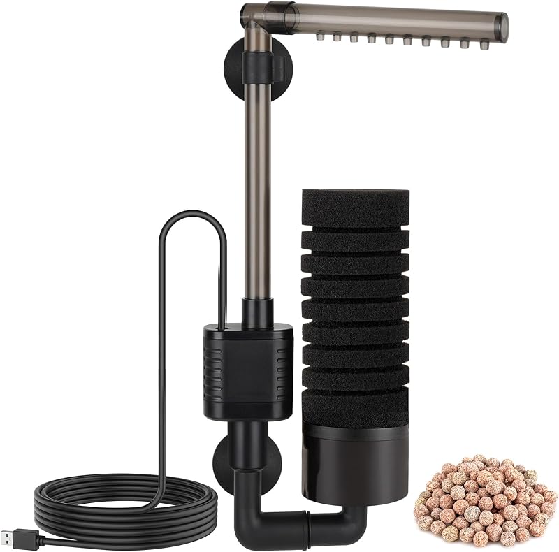 Filtro de Esponja USB hygger HG176 para Aquário, com Saída Ajustável e Ventosas, Pacote com 2 Esponjas