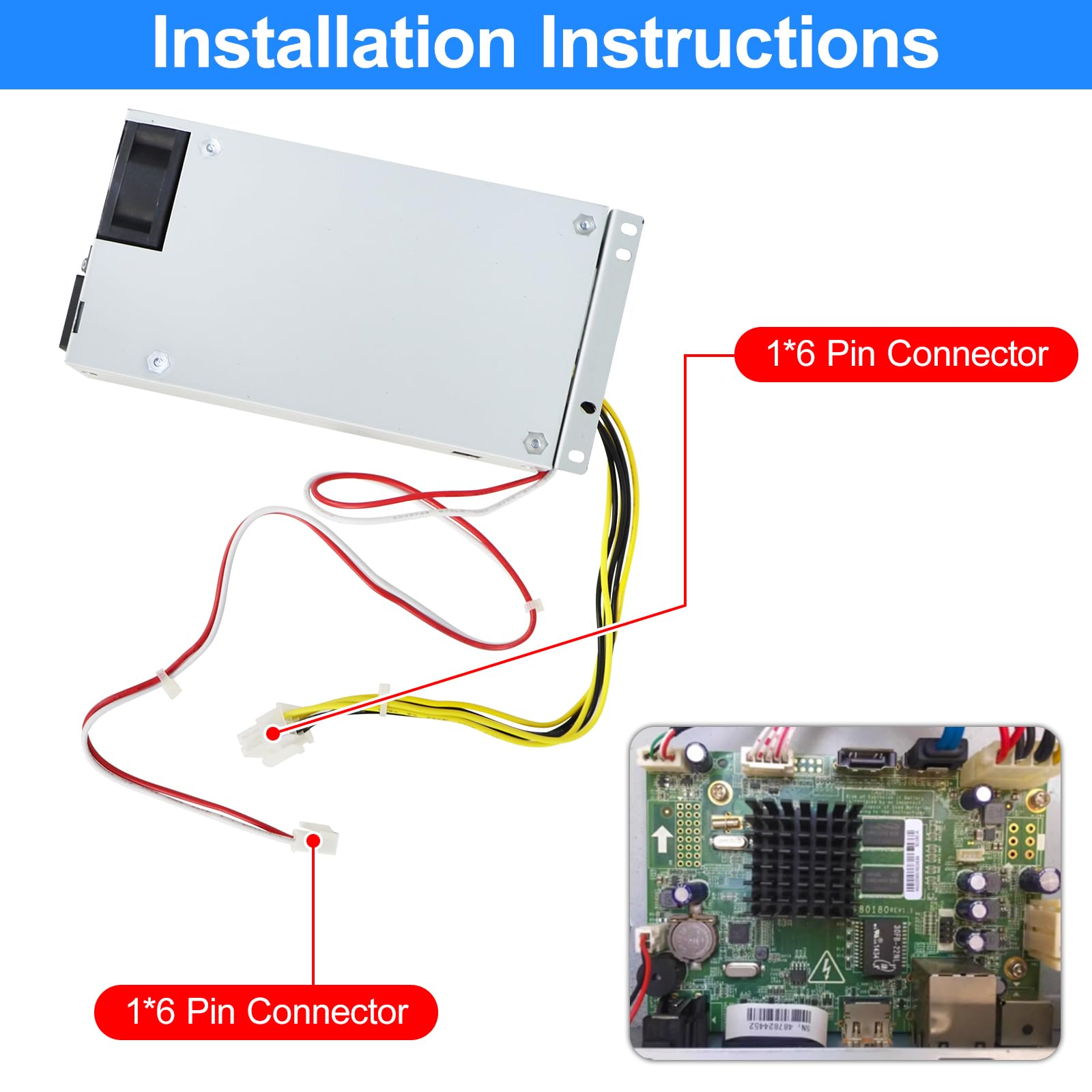 Upgraded DPS-200PB-185 A Fuente de alimentación de 190W de Repuesto para Hikvision 7808N PoE Videograbador Compatible con Delta 7816N 7916N 7808N DPS-200PB-185A DPS-200PB-203A (Conector 6Pin+2Pin)