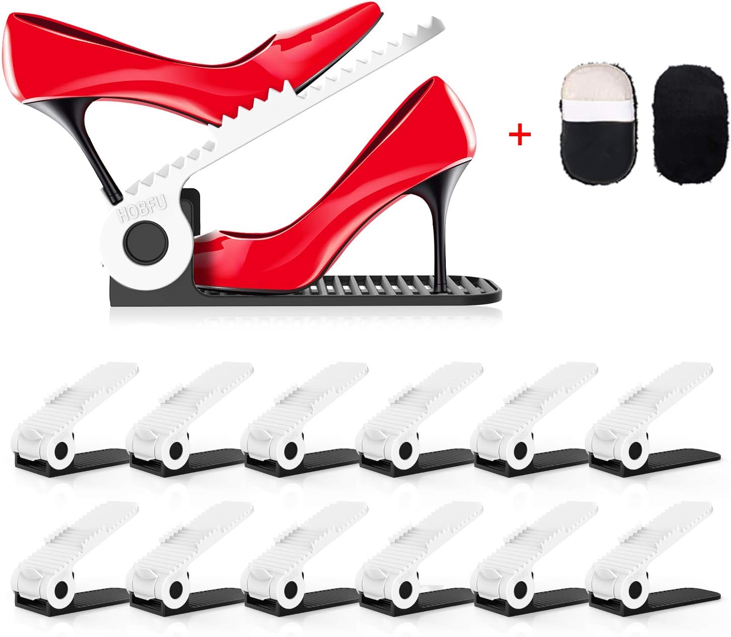 HOBFU Space Saving Shoe Rack, 4 Levels Height Adjustable Shoe Rack with Non-Slip Function, Shoe Storage and Family Shoe Organizer (12 Pieces)