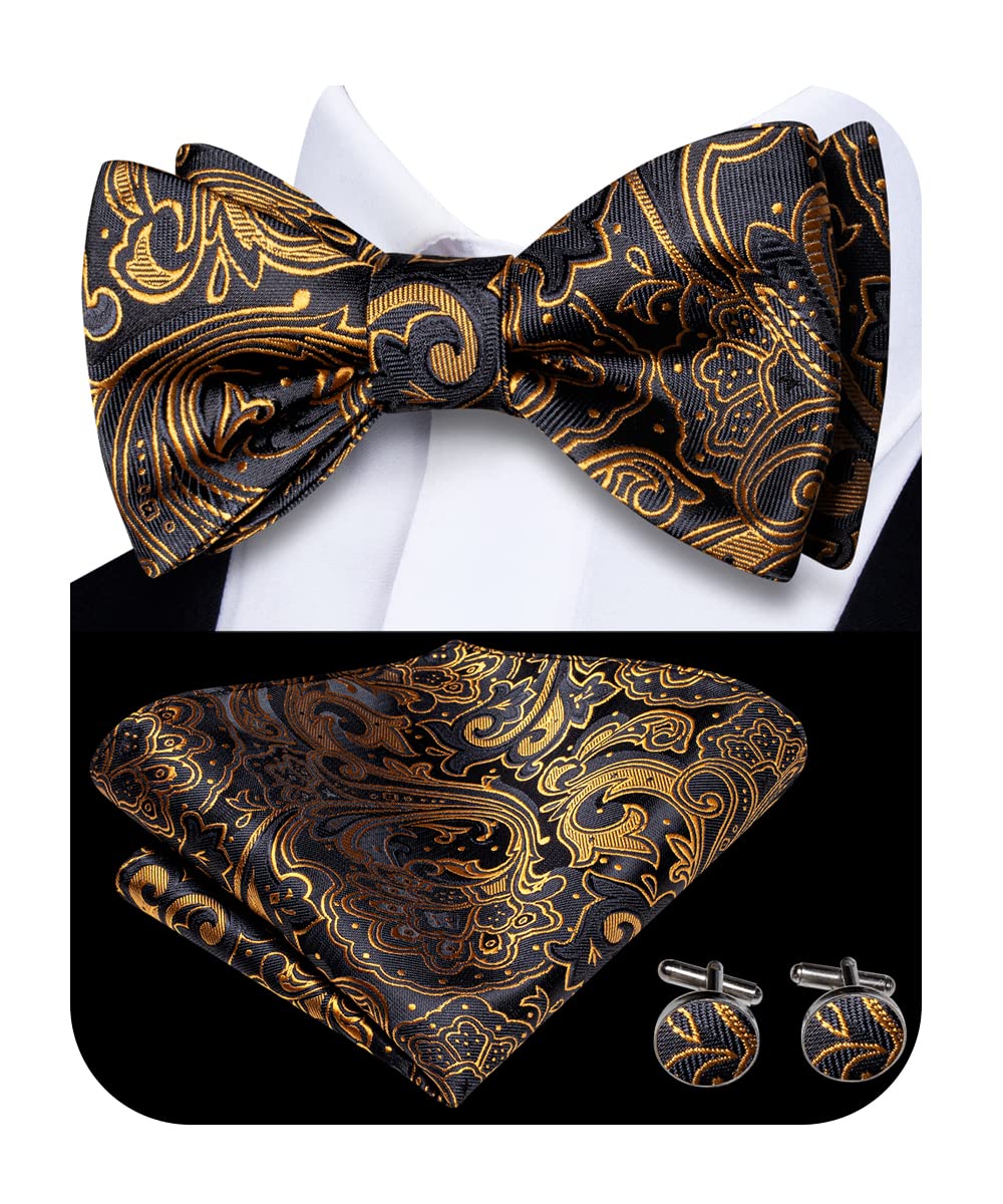 DubulleSelf Bow Ties for Men Paisley Floral Striped Mens Bowtie and Pocket Square Cufflinks Set Casual Wedding Business