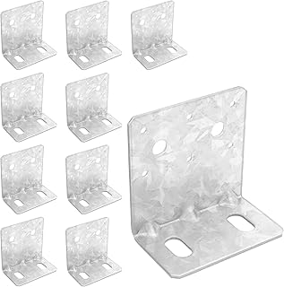 10 Pcs 6x6 Post Base Bracket with Reinforcement Ribs, L Right Angle Brackets with 2 Oval Holes, High-Strength Hot-Dip Galvanized Steel, for Wood Post to Deck or Concrete Ground Connection, 11 Gauge