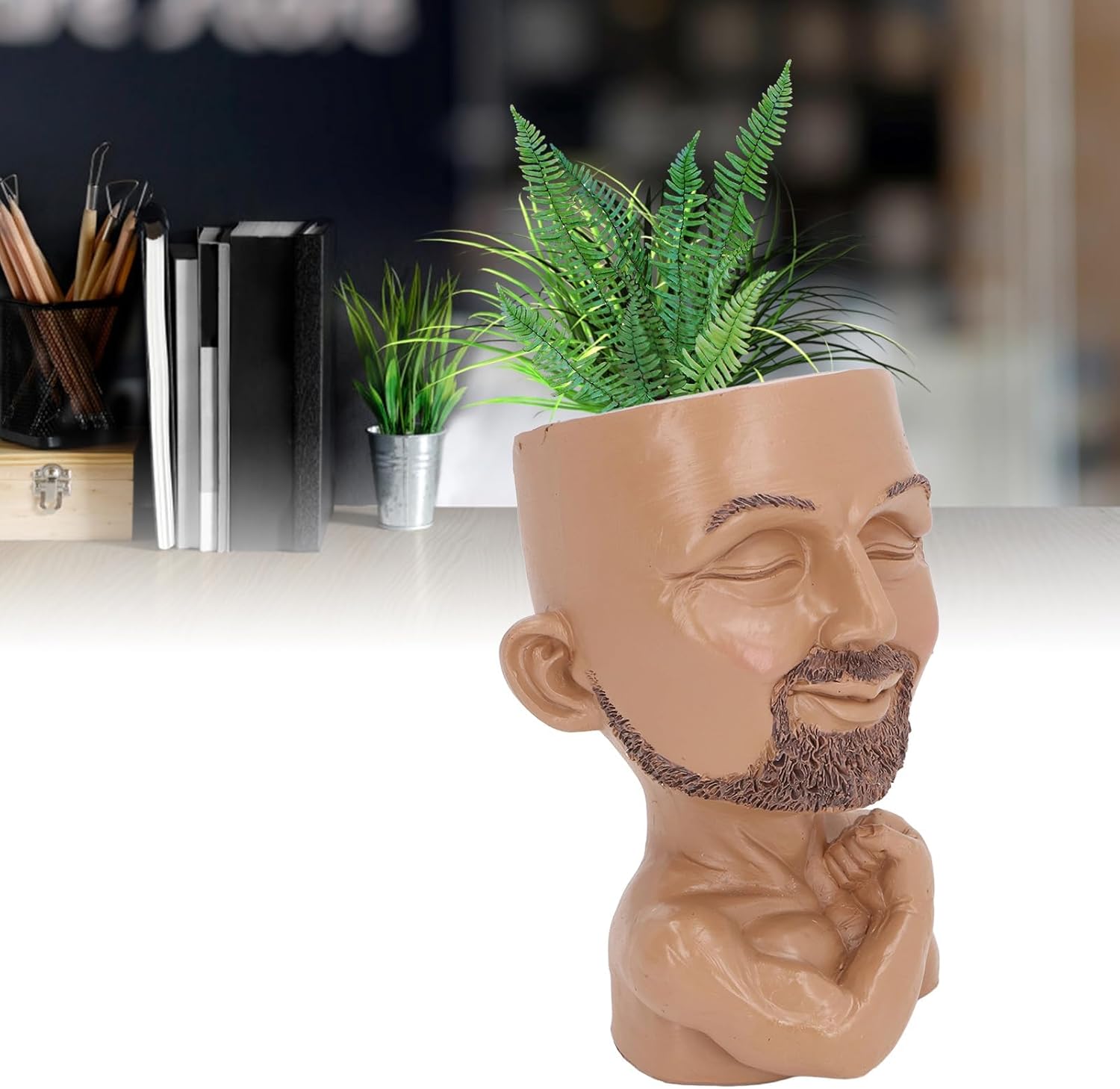 HERCHR Beefcake Face Planter Pots Man Face, Unique Plant Pots Face Planters for Indoor Plants with Drainage Hole Mscular Man for Indoor Outdoor Plants(#2)