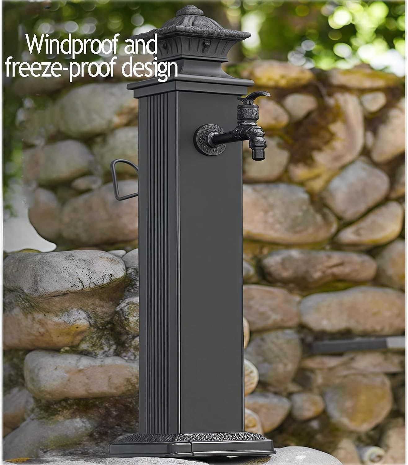Outdoor Faucet Column, Anti Freezing Garden Floor Water Hydrant, Equipped with A Faucet Hose Bracket, Decorative Water Feature Fountain(17x17x72cm)