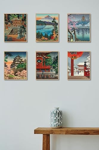 Miniatura 5 de MINI ZOZI Arte de pared japonés para decoración de habitación de 8 x 10 pulgadas, 6 piezas, lienzo tradicional de Tsuchiya Koitsu, pinturas Ukiyoe,