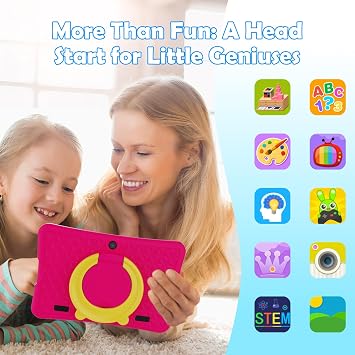 DigiLand Android 15 Kinder Tablet 101 Zoll 6GB RAM + 32GB ROM (erweiterbar) Elternkontrolle Kinder-Apps vorinstalliert Doppelkamera inkl. robuster Schutzhülle (Rosa)