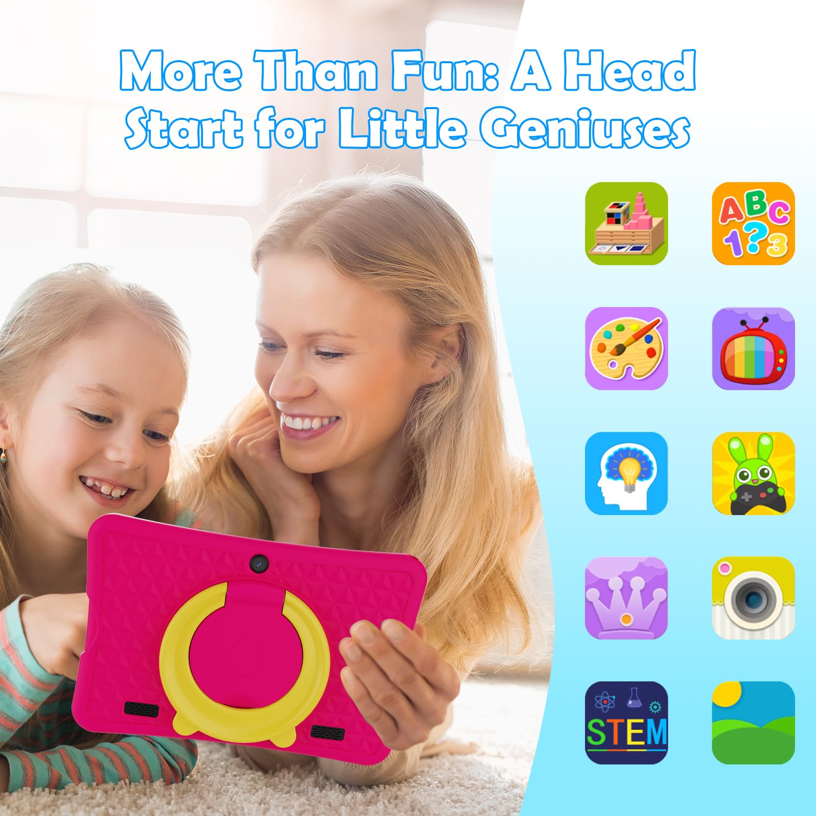 DigiLand Android 15 Kinder Tablet 10,1 Zoll, 6GB RAM + 32GB ROM (erweiterbar), Elternkontrolle, Kinder-Apps vorinstalliert, Doppelkamera, inkl. robuster Schutzhülle (Rosa)