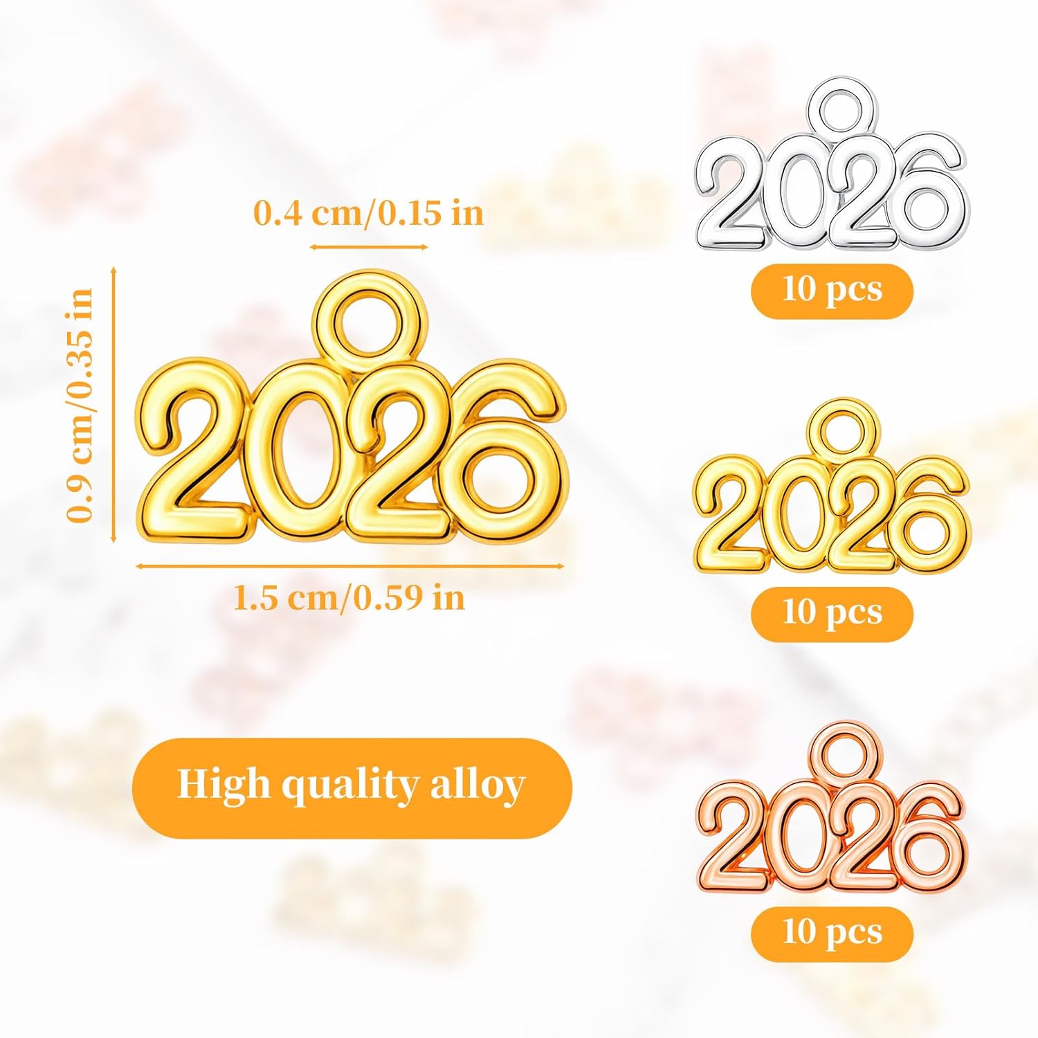 30PCS 2026 Charms - 2026 Year Graduation Cap Hat Tassel Decoration - Gold Rosegold Silver Jewelry Making Pendants Charm for 2026 Years Letter DIY Craft Necklace Bracelet Earrings Keychain Supplies - Image 3