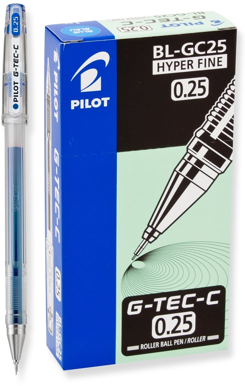 Pilot G-Tec-C Gel Ink Rolling Ball Pens, Hyper Fine Point (0.25mm), Blue Ink, 12-Pack (35486)