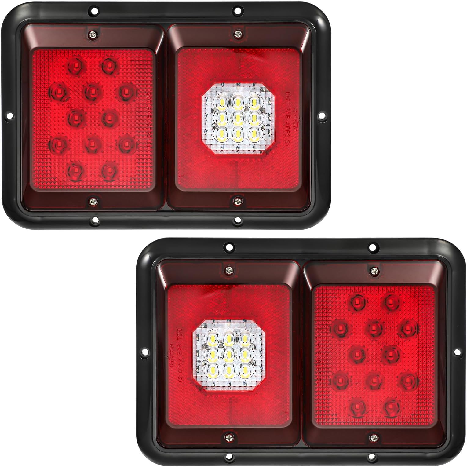 2Pcs Double Led Trailer Tail Lights with Horizontal Mount Dual Stop Turn Tail Backup Reverse Lights 33 LED, Surface Mount RV Double Led Taillights, RV Double Led Tail Lights, Black Base