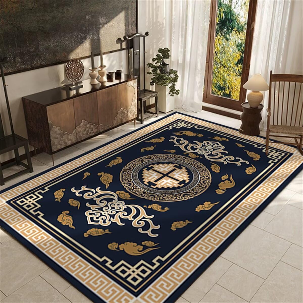 Tapis de salon nuage bleu antidérapant et résistant pour couloir et chambre