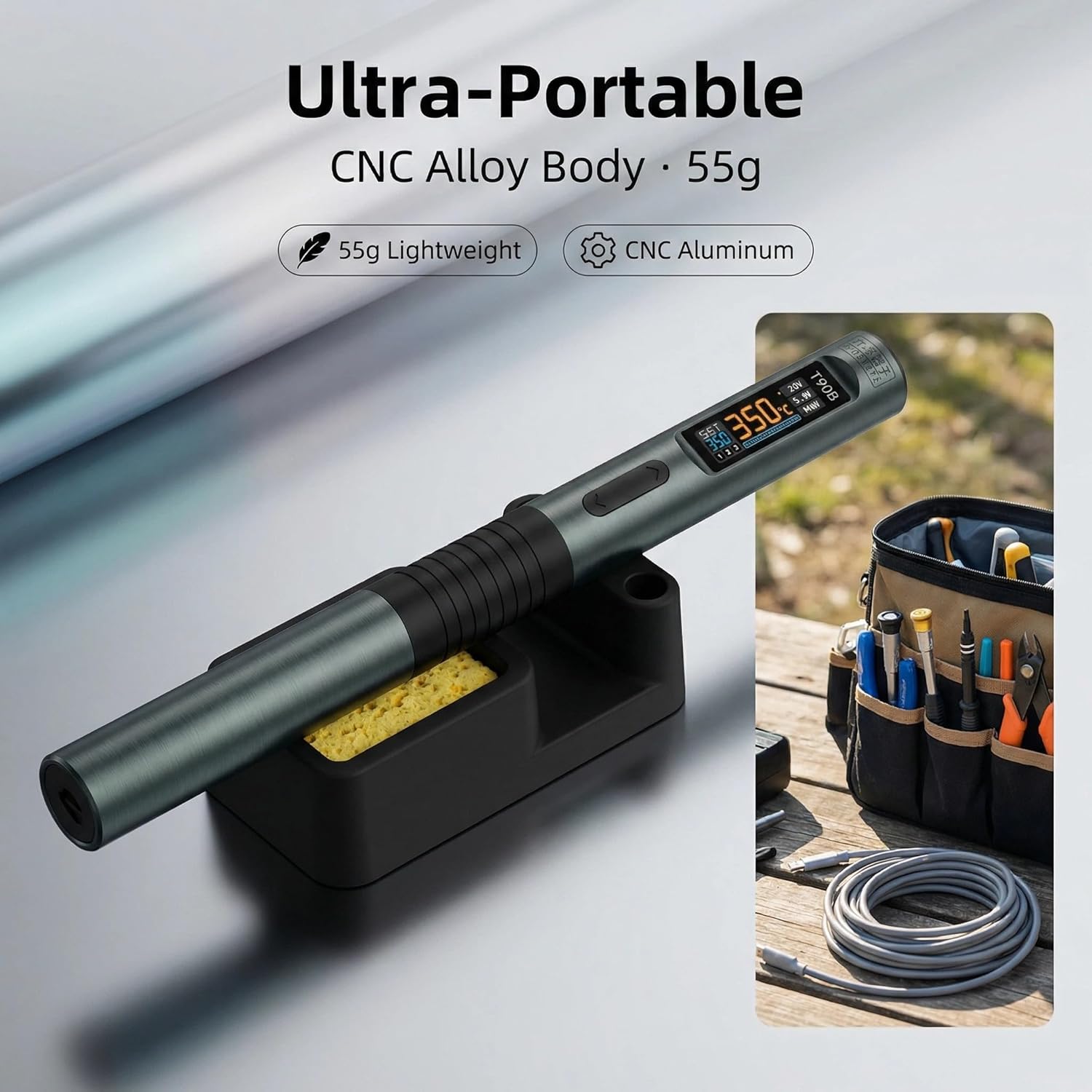 T90B Intelligent Electric Soldering Iron Portable Constant Temp 140W with 245Type 3 Type Tip USB Type-C C2C Cable TH30 Holder Home Maintenance