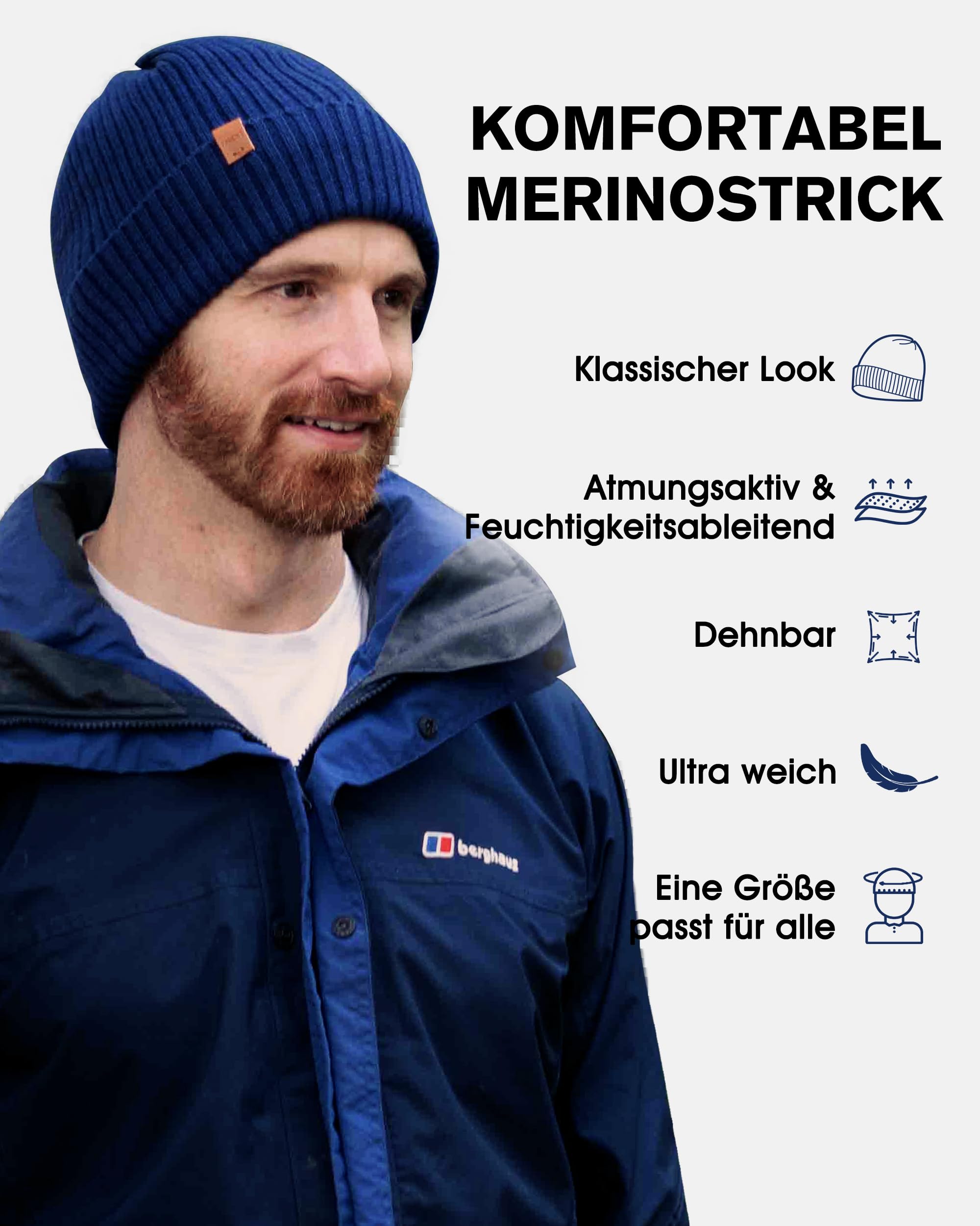 Fancet Gorro de invierno unisex 55% lana merino para caminar, golf, trabajo al aire libre, tejido de 2 capas, suave y elástico, regalos cálidos para hombres y mujeres