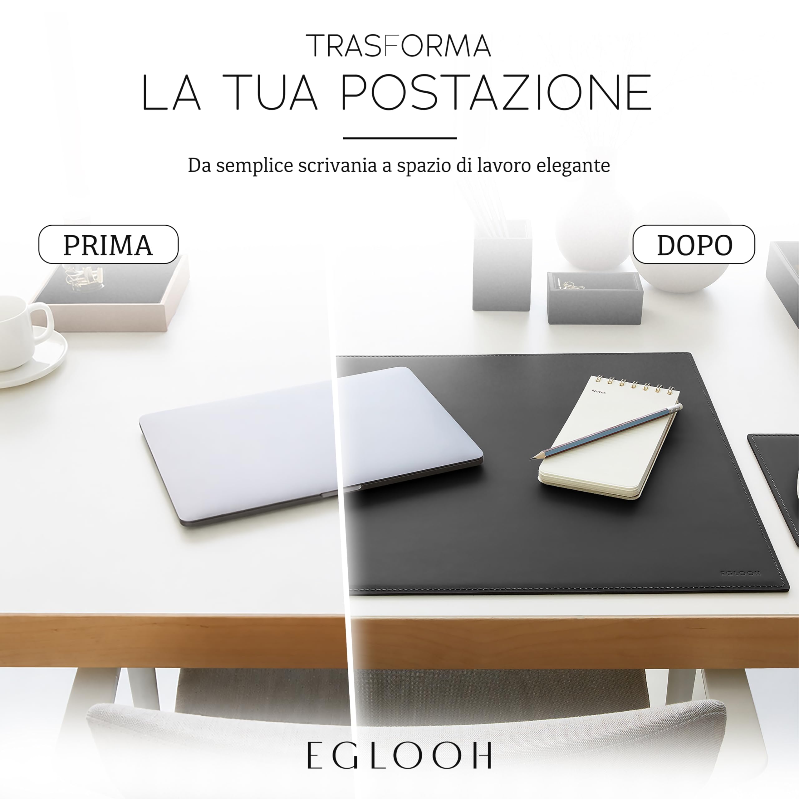 Eglooh Mercurio Sottomano Scrivania Angoli Squadrati Desk Pad Antiscivolo Tappetino Scrivania Cuoio Made in Italy