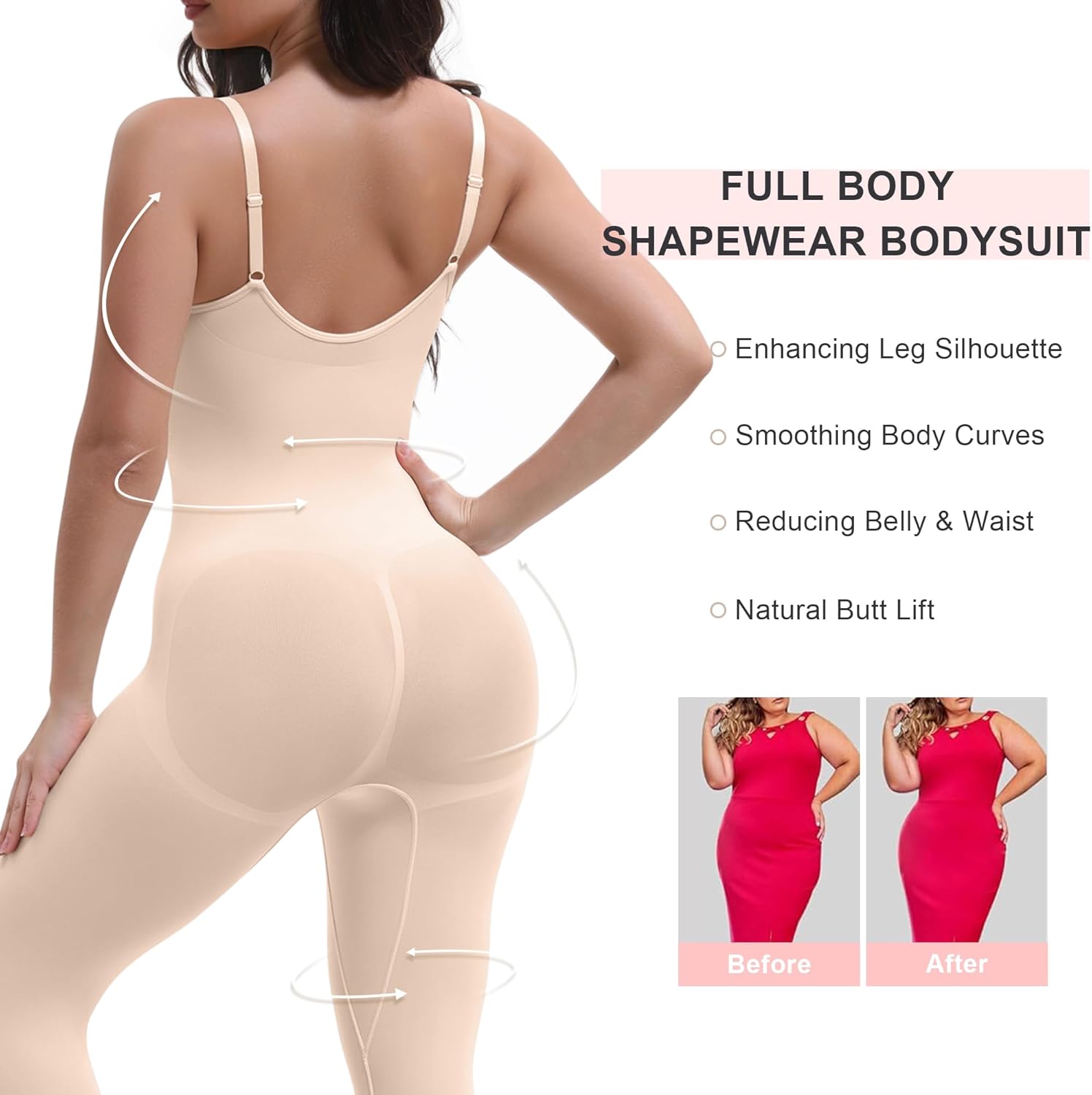 SHAPERX Hourglass Leggings 360 Compression 2 Sizes Look Full Body Shaper Breathable No Roll Down - Image 2