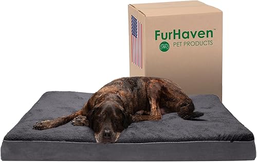 Miniatura 9 de Furhaven Cama ortopédica para perros pequeños/medianos de hasta 35 libras con funda extraíble y lavable, colchón de gamuza y piel sintética Manta