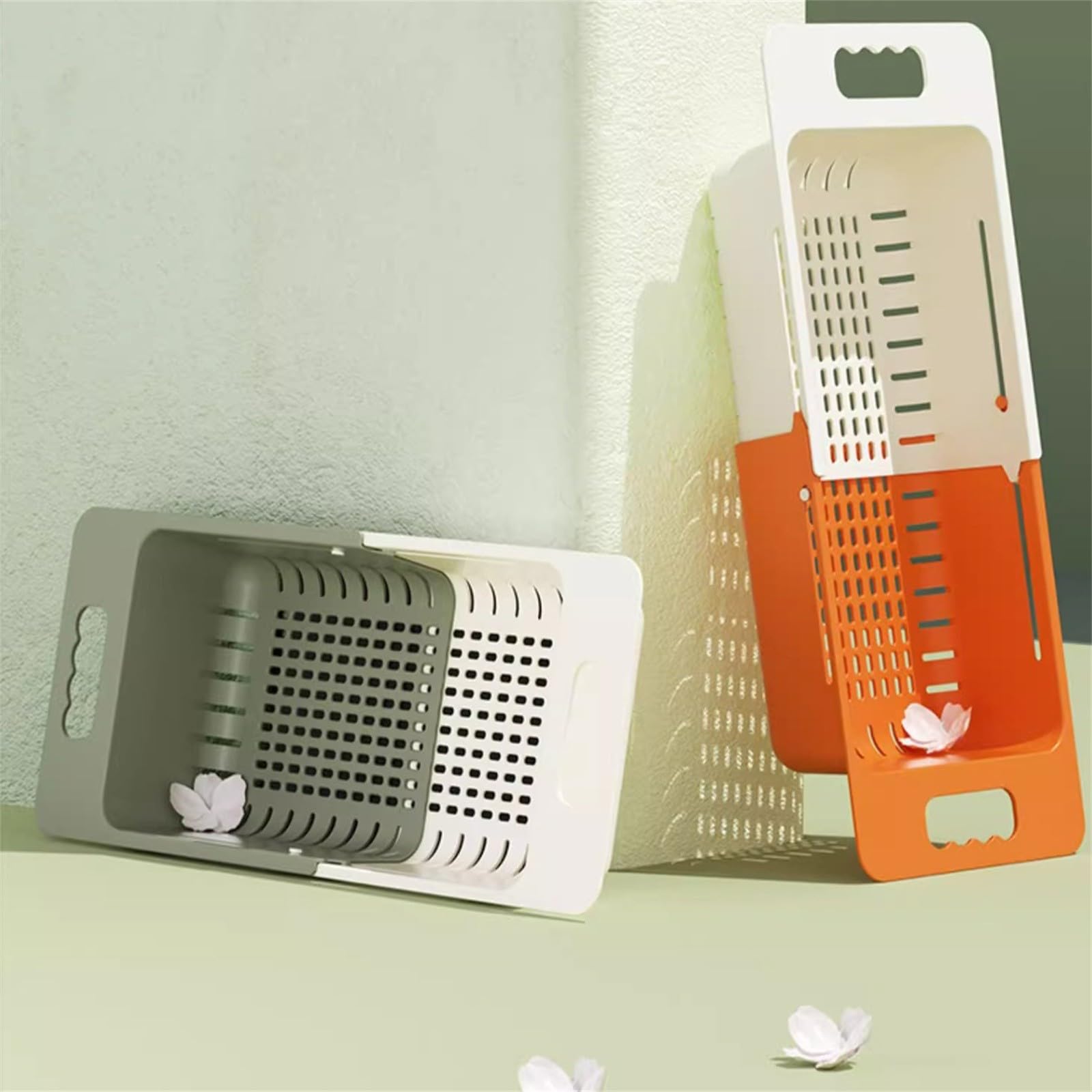Kitchen Scalable Over Sink Organizer Expandable Slim Drain Basket Multifunctional Caddy Non Perforated Drain Holder Colander Rack Sponge
