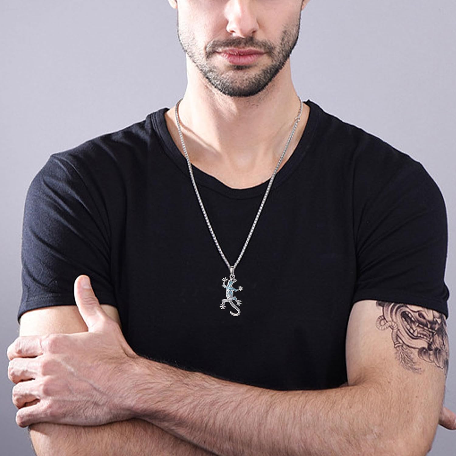 Turquoise Necklace For Women Phoenix/Gecko/Hummingbird/Dragonfly/Butterfly/Flower of Life/Palm Tree Necklace 925 Sterling Silver Turquoise Valentine's Day Jewelry for Women Men - Image 2