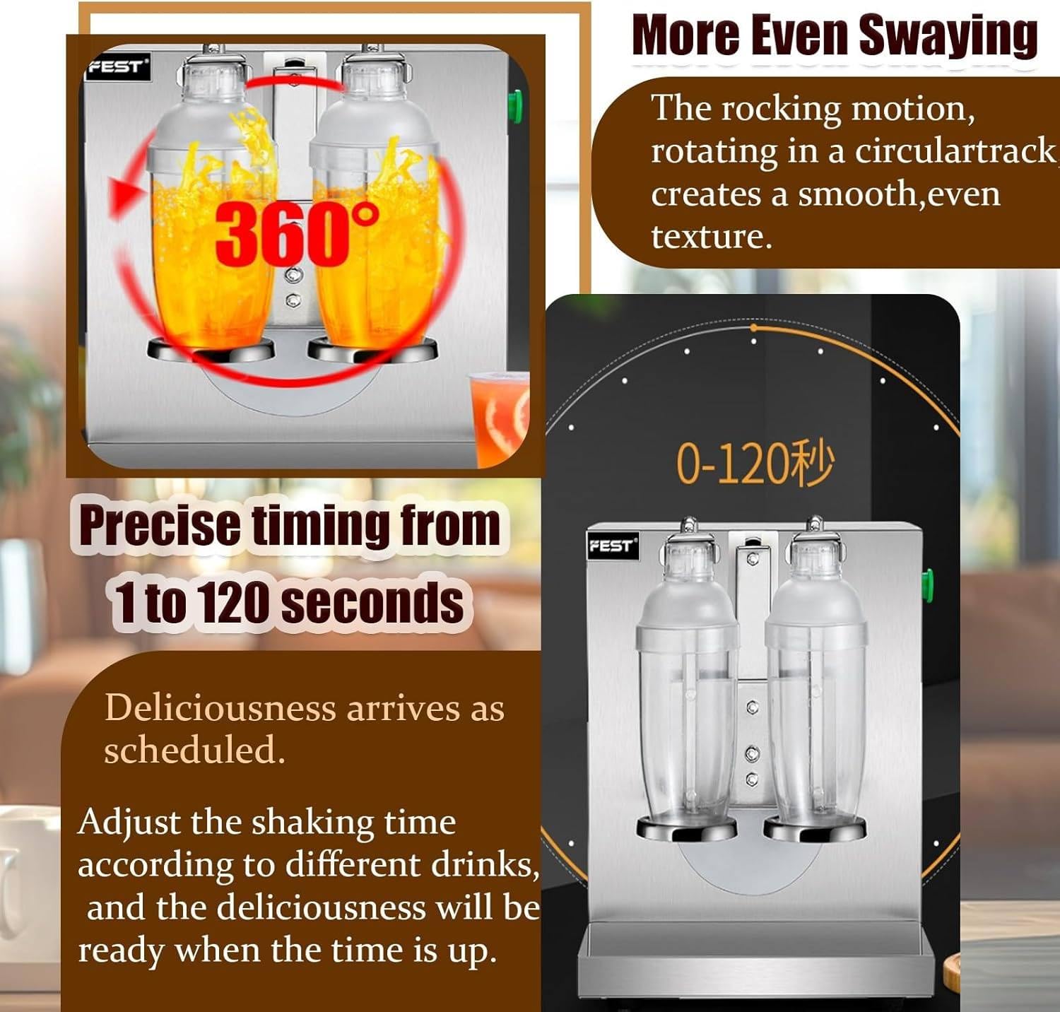 Doppelbecher-Milchshake-Maschine, 120-Watt-Milchtee-Shaker, Elektrischer Doppelrahmen-Milchtee-Shaker Mit Timer (0–120 Sek.), Inklusive 2 Bechern, Für Boba-Läden Und Kaffeestationen
