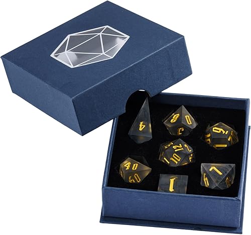 Miniatura 9 de Cusdie Dados DND de bordes afilados esmerilados, 7 dados D&D, juego de dados poliédricos hechos a mano, para juegos de rol MTG Pathfinder (negro)