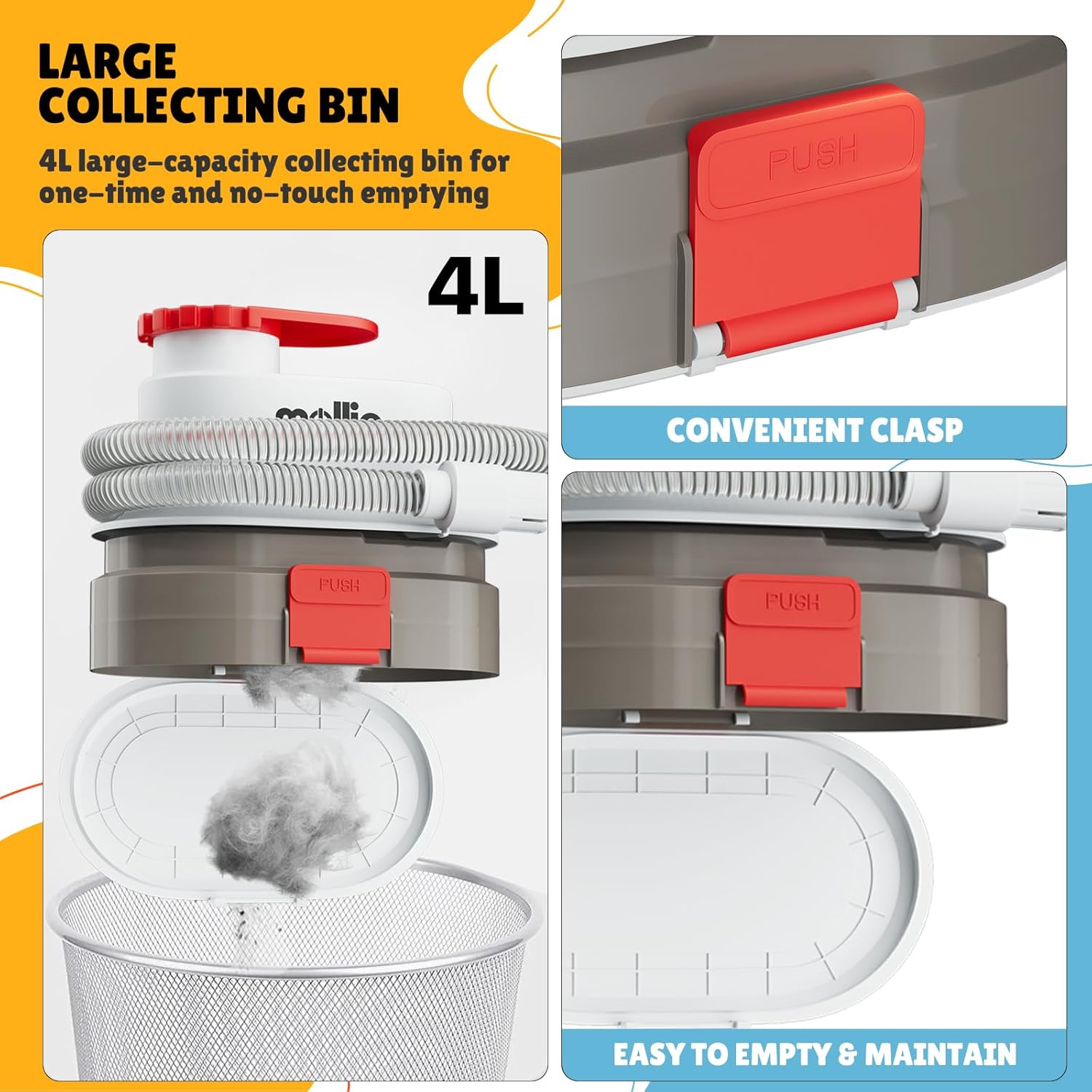 Instructions for emptying the 4L large-capacity dust bin