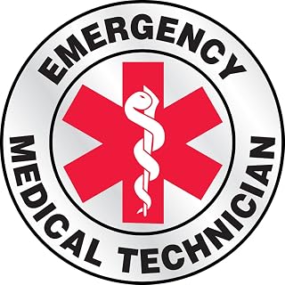 Accuform Signs LHTL609 Emergency Response Reflective Hard Hat/Helmet Sticker, Legend Emergency Medical Technician with Graphic, 2-1/4" Diameter, Red/Black on White