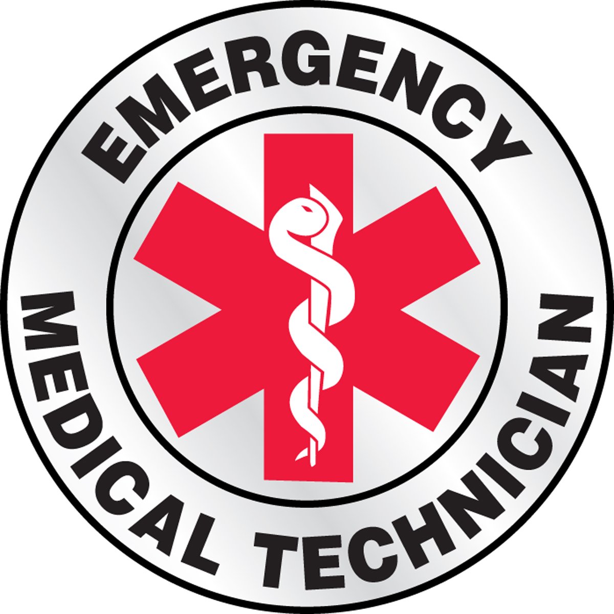 Accuform Signs Lhtl609 Emergency Response Reflective Hard Hat/Helmet Sticker, Legend "Emergency Medical Technician" With Graphic, 2-1/4" Diameter, Red/Black On White (846642089368)
