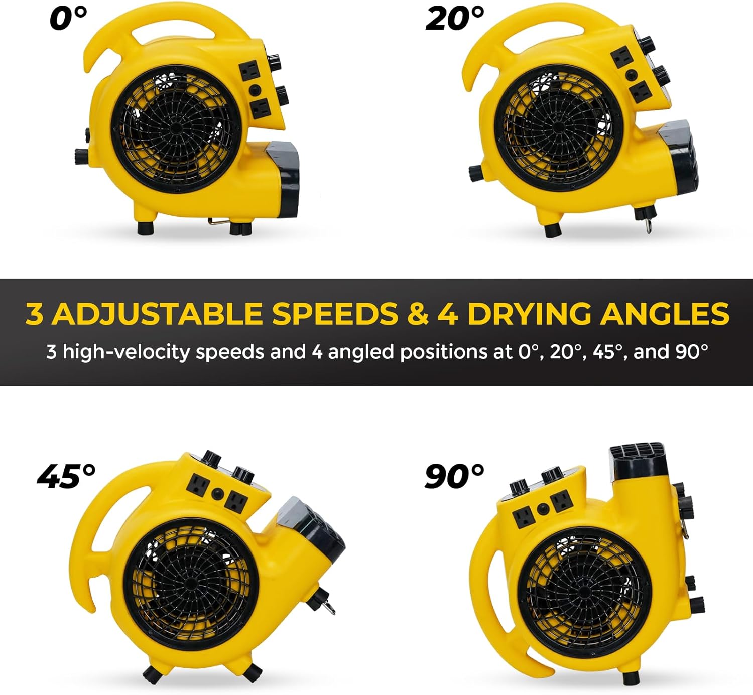 VENTISOL Air Mover Blower Fan, Industrial 1/3HP 1200CFM Monster Floor Blower Carpet Dryers, 3 Speeds, 4 Adjustable Angles, Timer, Stackable, for Janitorial, Home, Commercial