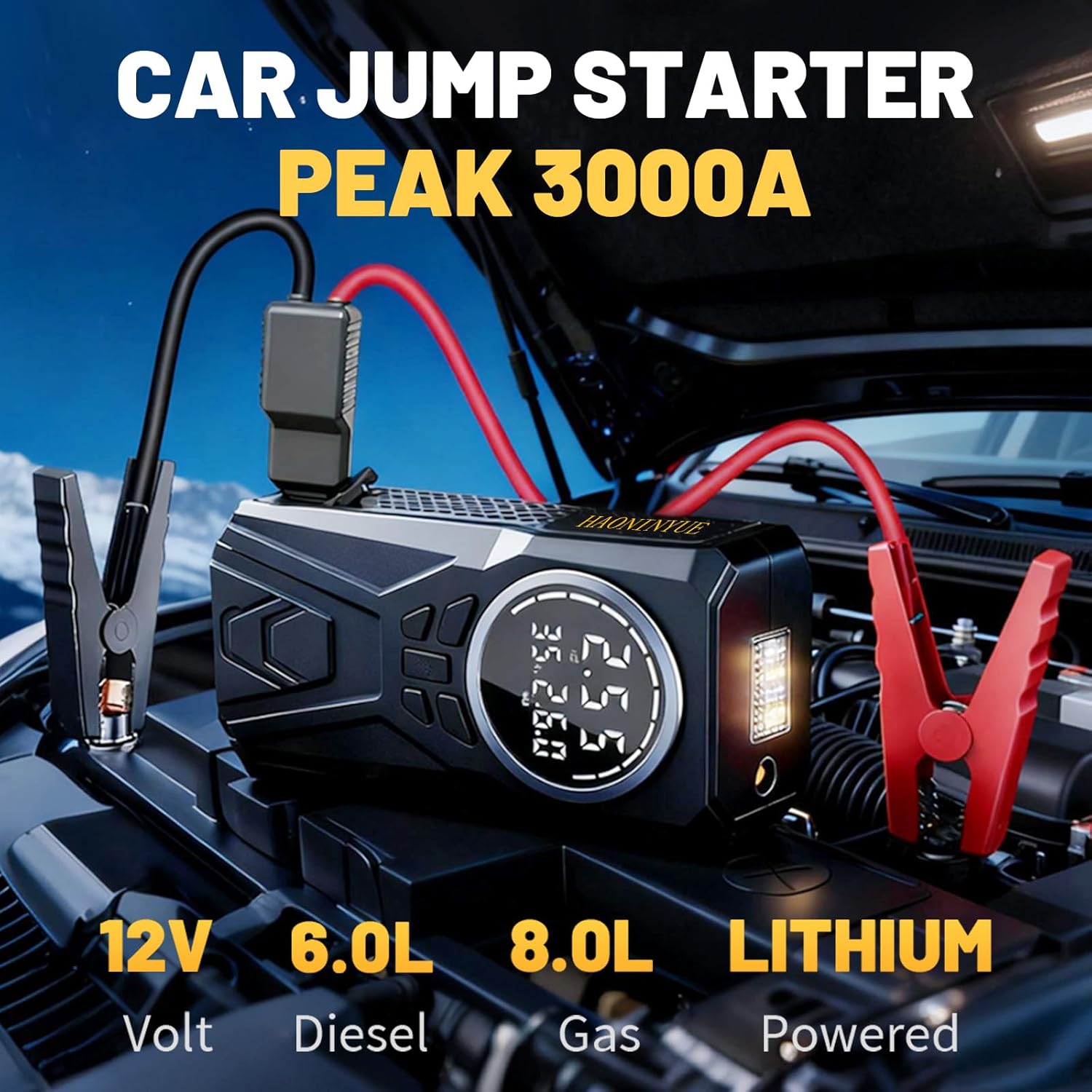 Car Jump Starter with Air Compressor,3000A Car Emergency Starting Power Supply,150PSI Tire Inflator Portable Compressor,battery jump starter,Portable Tire Inflator for Cars,Pickup Trucks,Bicycles,etc. - Image 3