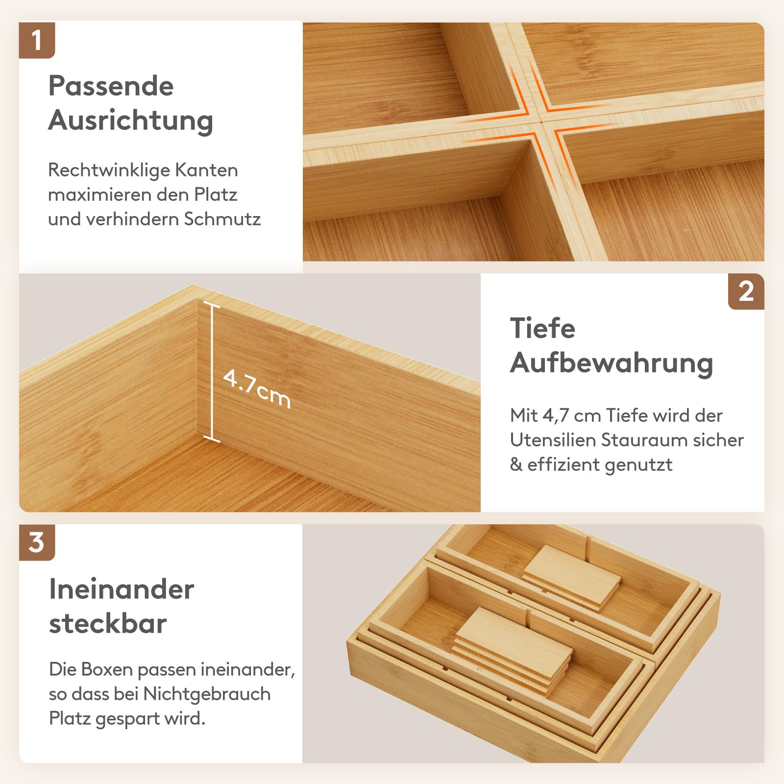 Lifewit 10er-Set Schubladen Organizer mit 6 Einsätzen, Verstellbare Aufbewahrungsbox mit 11 Fächern, Schubladenteiler aus Holz für Küchenutensilien, Schminktisch organizer, Make-up, Büro, Badezimmer